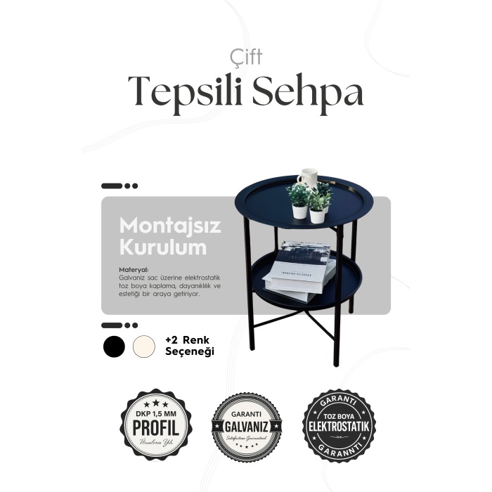 Katlanabilir Çift Tepsili Sehpa | Ev - Bahçe - Piknik - Ofis
