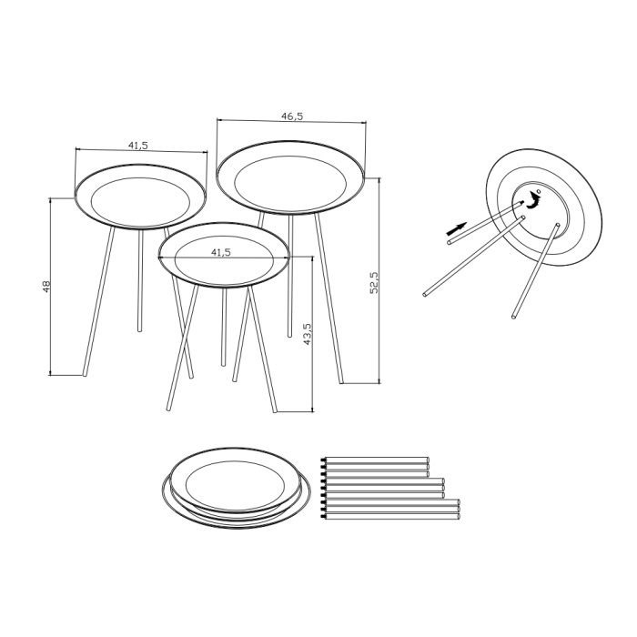 3lü Tripod Sehpa | Ev - Bahçe - Piknik - Ofis