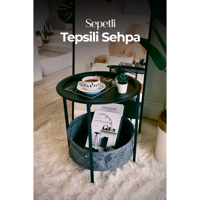 Katlanabilir Sepetli Tepsili Sehpa | Ev - Bahçe - Piknik - Ofis