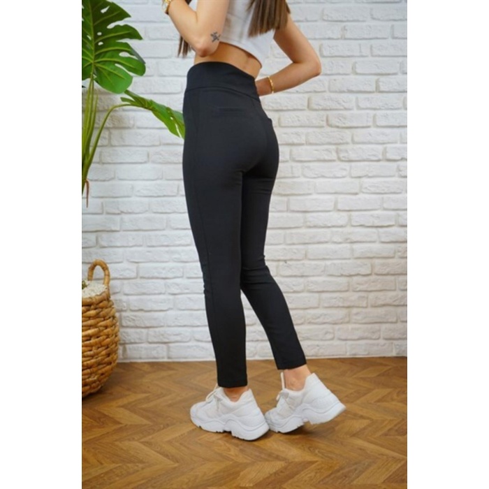 Siyah Ultra Yüksek Bel Kumaş pantolon⁣