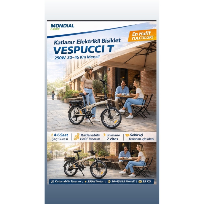 Vespucci T Katlanır Elektrikli Bisiklet 250W Shimano 7 Vite
