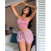 Kadın pembe çizgili desen Askılı Şortlu Pijama Takım