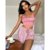 Kadın pembe çizgili desen Askılı Şortlu Pijama Takım