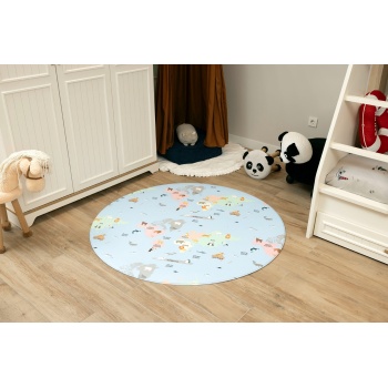 World Map Premium Yuvarlak Bebek Oyun Matı / Halısı – 135 cm çap | 12 mm Kalınlık | Isı ve Darbe Yalıtımlı, Çift Taraflı