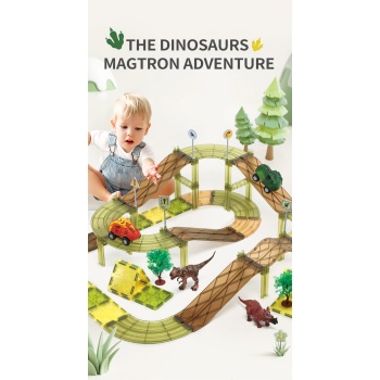 Racing Car 80 Parçalı Premium Manyetik Oyuncak-Bloklar Seti 2 Adet Arabalı Orman Hayvanlı Set | Steam, Eğitici Bloklar