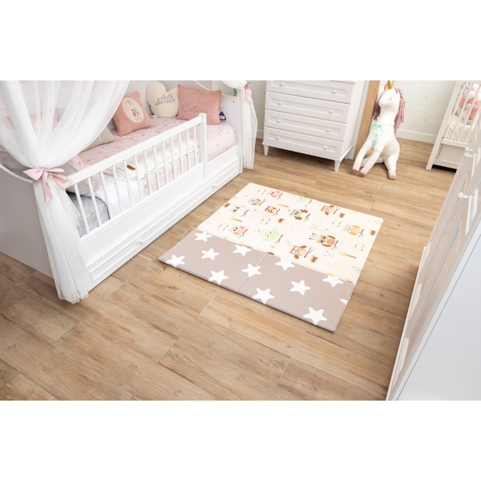 Owl Party Premium Katlamalı Bebek Oyun Matı / Halısı – 130x190 cm | 12 mm Kalınlık | Çift Taraflı, Taşınabilir, Isı ve Darbe Yalıtımlı