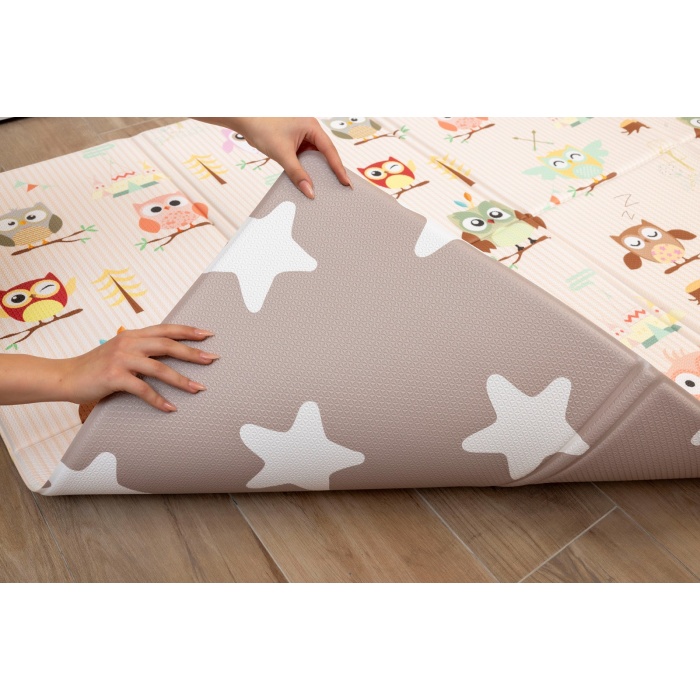 Owl Party Premium Katlamalı Bebek Oyun Matı / Halısı – 130x190 cm | 12 mm Kalınlık | Çift Taraflı, Taşınabilir, Isı ve Darbe Yalıtımlı