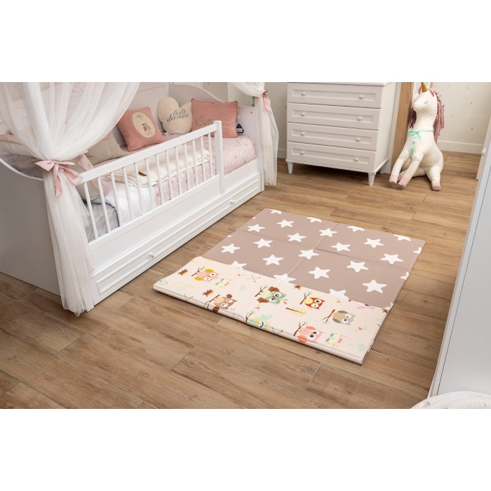 Owl Party Premium Katlamalı Bebek Oyun Matı / Halısı – 130x190 cm | 12 mm Kalınlık | Çift Taraflı, Taşınabilir, Isı ve Darbe Yalıtımlı