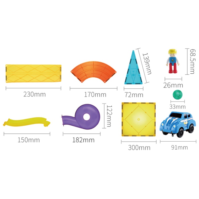 Magnetic Tiles 200 Parça Premium Manyetik Oyuncak/Bloklar Seti (Top+Araba) | Steam, Eğitici Bloklar