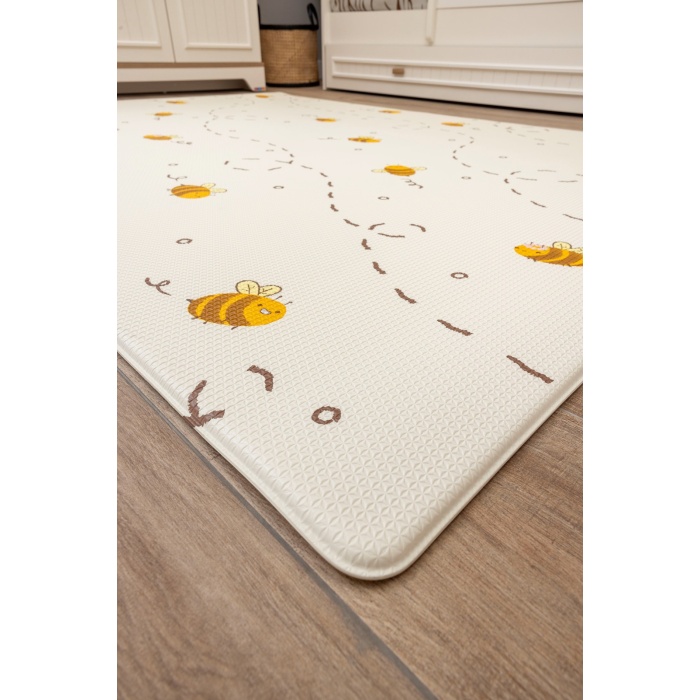 Funny Bees Premium Bebek Oyun Matı / Halısı – 140x195 cm | 15 mm Kalınlık | Isı ve Darbe Yalıtımlı, Çift Taraflı