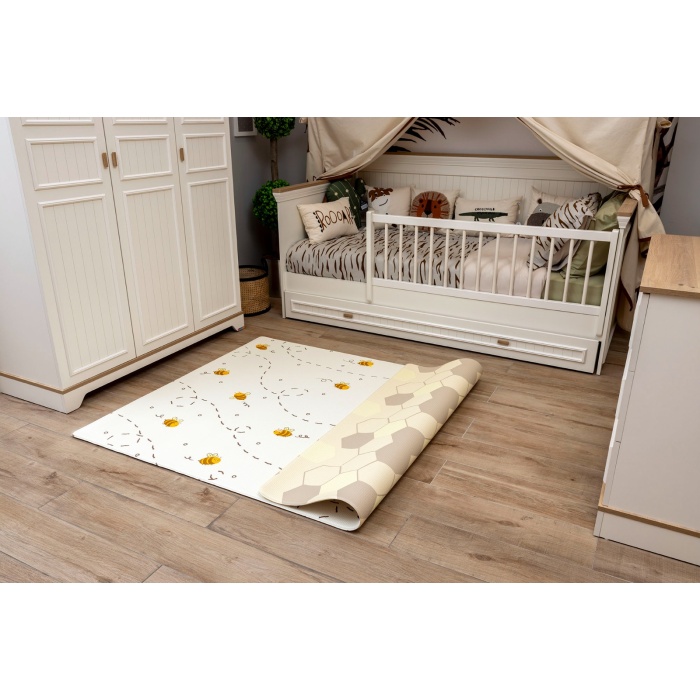 Funny Bees Premium Bebek Oyun Matı / Halısı – 140x195 cm | 15 mm Kalınlık | Isı ve Darbe Yalıtımlı, Çift Taraflı