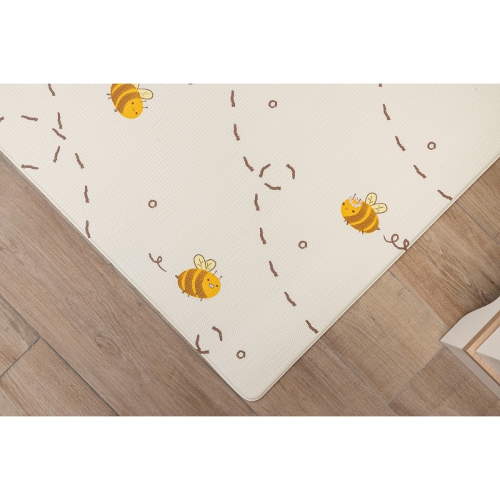 Funny Bees Premium Bebek Oyun Matı / Halısı – 140x195 cm | 15 mm Kalınlık | Isı ve Darbe Yalıtımlı, Çift Taraflı