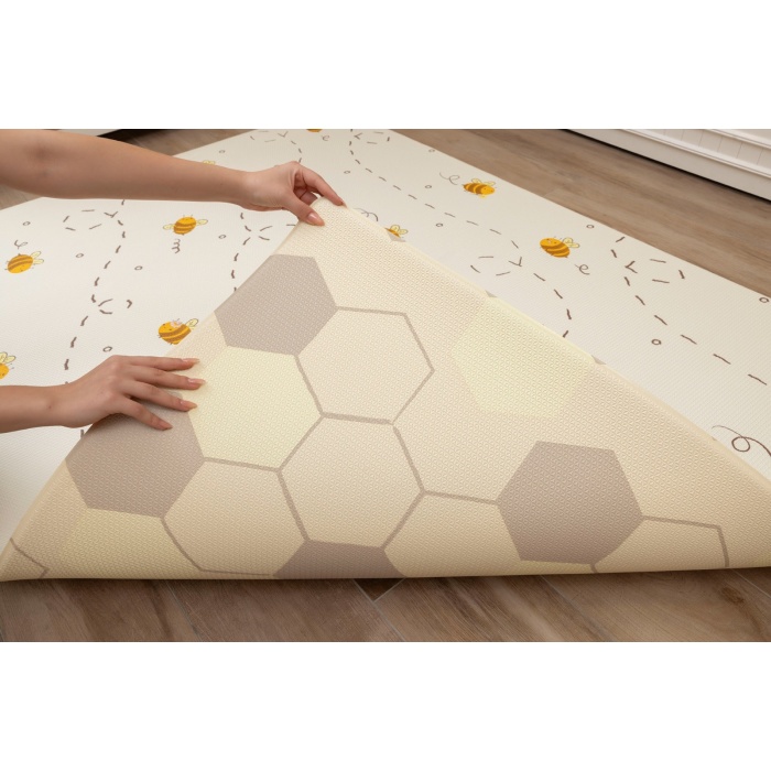 Funny Bees Premium Bebek Oyun Matı / Halısı – 140x195 cm | 15 mm Kalınlık | Isı ve Darbe Yalıtımlı, Çift Taraflı