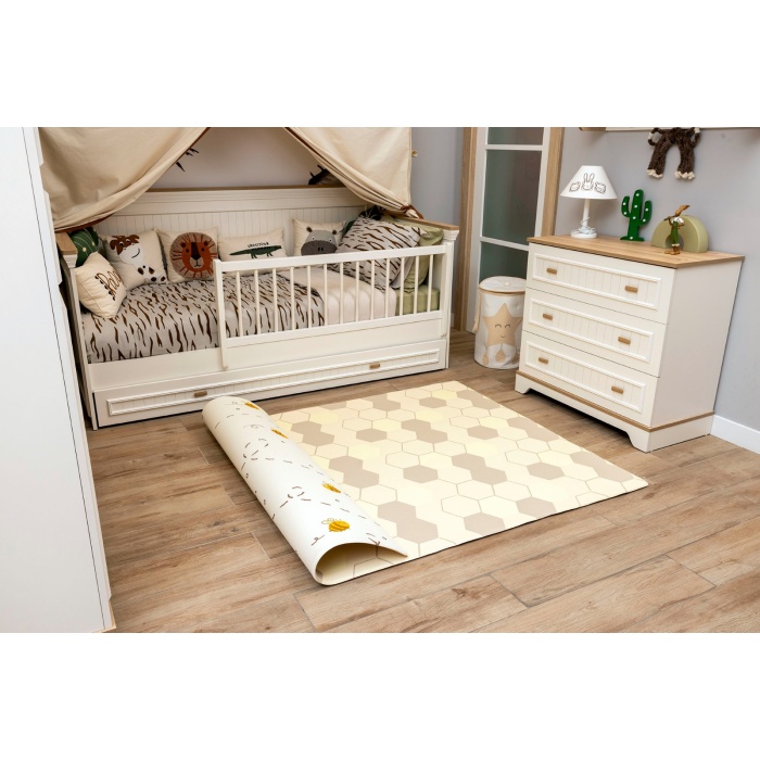 Funny Bees Premium Bebek Oyun Matı / Halısı – 140x195 cm | 15 mm Kalınlık | Isı ve Darbe Yalıtımlı, Çift Taraflı