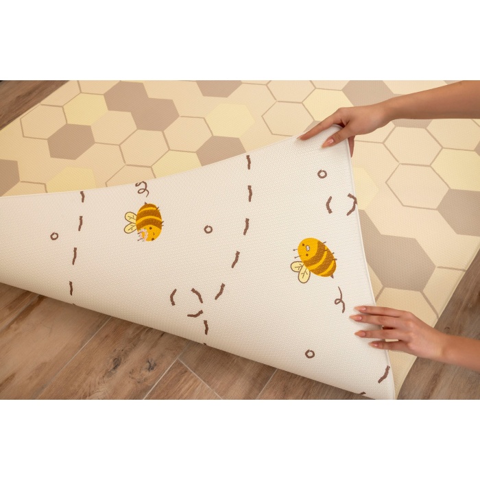Funny Bees Premium Bebek Oyun Matı / Halısı – 140x195 cm | 15 mm Kalınlık | Isı ve Darbe Yalıtımlı, Çift Taraflı