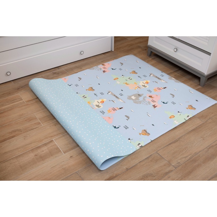 World Map Premium Bebek Oyun Matı / Halısı – 130x185 cm | 10 mm Kalınlık | Isı ve Darbe Yalıtımlı, Çift Taraflı