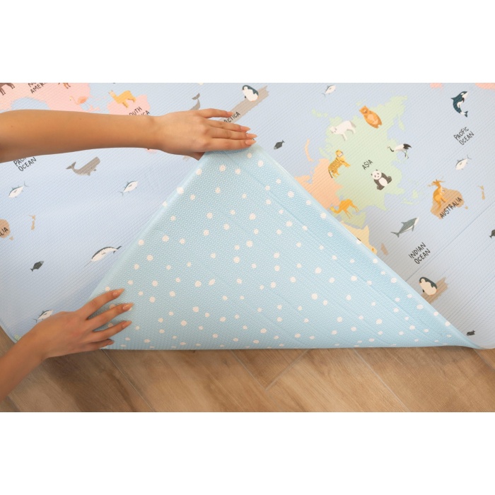 World Map Premium Bebek Oyun Matı / Halısı – 130x185 cm | 10 mm Kalınlık | Isı ve Darbe Yalıtımlı, Çift Taraflı