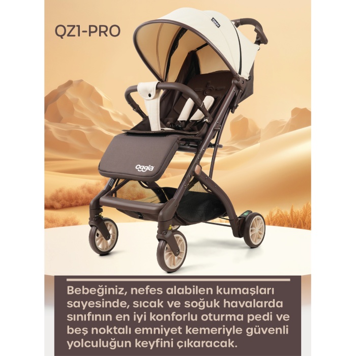 QZ1PRO-Kahverengi Kabin Boy Bebek Arabası – Seyahat Dostu, Katlanabilir ve Taşıma Çantalı