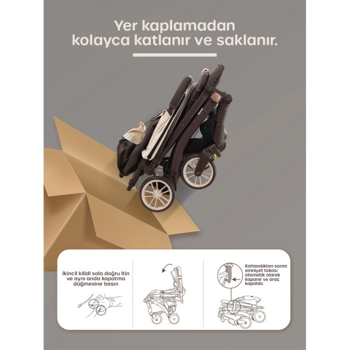 QZ1PRO-Kahverengi Kabin Boy Bebek Arabası – Seyahat Dostu, Katlanabilir ve Taşıma Çantalı