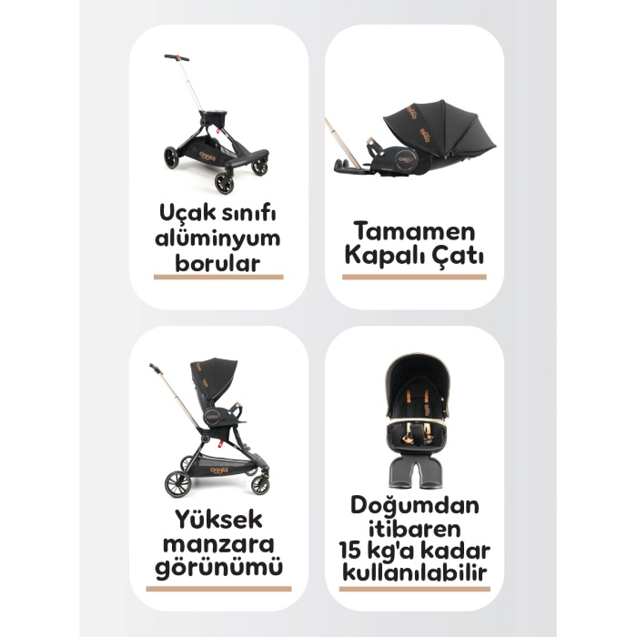 V9-Siyah Premium Bebek Arabası – Çift Yönlü, Yüksek Manzara Görünümü, 170° Yatış Açısı