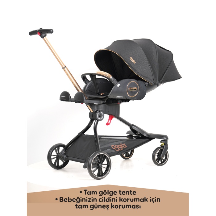 V9-Siyah Premium Bebek Arabası – Çift Yönlü, Yüksek Manzara Görünümü, 170° Yatış Açısı