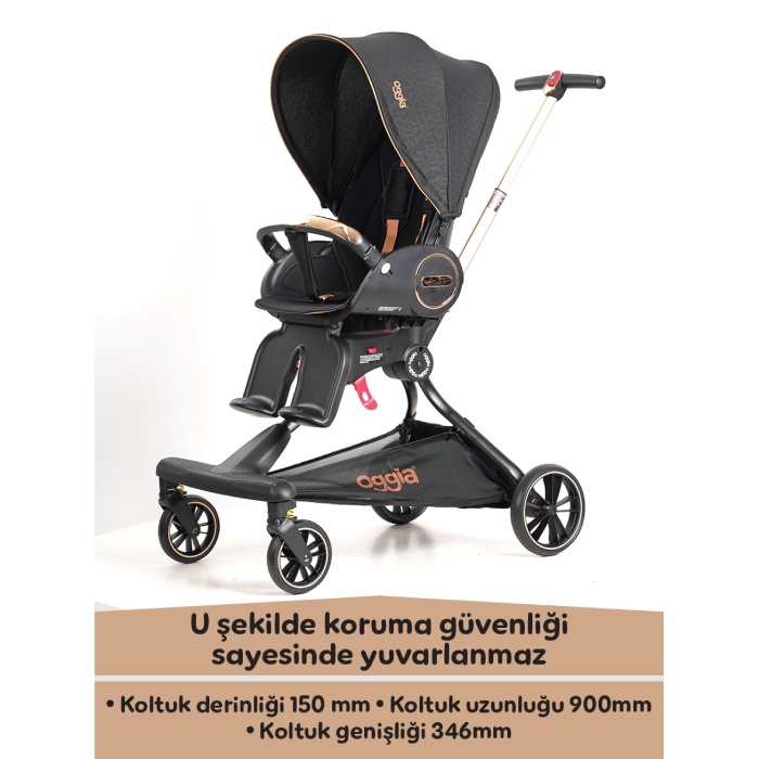 V9-Siyah Premium Bebek Arabası – Çift Yönlü, Yüksek Manzara Görünümü, 170° Yatış Açısı