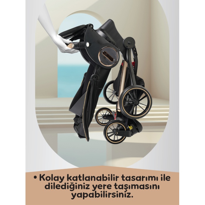 V9-Siyah Premium Bebek Arabası – Çift Yönlü, Yüksek Manzara Görünümü, 170° Yatış Açısı