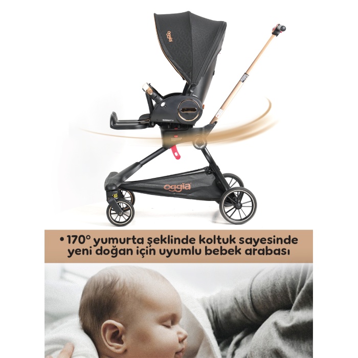 V9-Siyah Premium Bebek Arabası – Çift Yönlü, Yüksek Manzara Görünümü, 170° Yatış Açısı