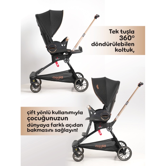 V9-Siyah Premium Bebek Arabası – Çift Yönlü, Yüksek Manzara Görünümü, 170° Yatış Açısı