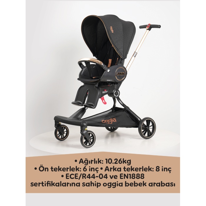 V9-Siyah Premium Bebek Arabası – Çift Yönlü, Yüksek Manzara Görünümü, 170° Yatış Açısı