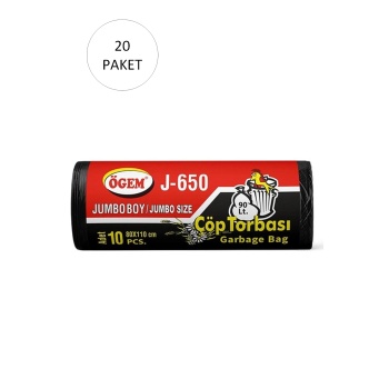 J-650 Jumbo Boy Çöp Torbası 80 x 110 cm 10 Lu Rulo x 20 Paket = 200 Adet (Siyah)