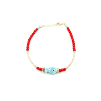 Boncuklu Balık Halhal - Turkuaz