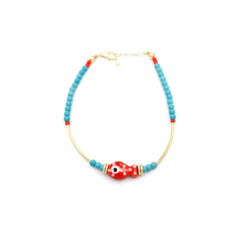 Boncuklu Balık Halhal - Kırmızı