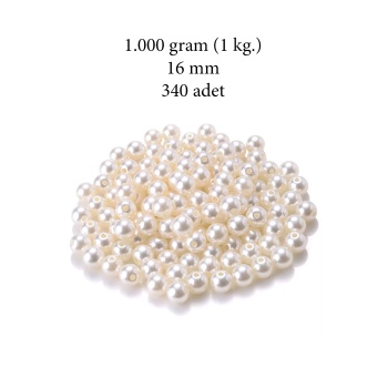 1.000 gram (1 kg.) 16mm Krem Renk Plastik İnci Boncuk Çanta ve Takı Yapım Boncuğu (~340 adet)