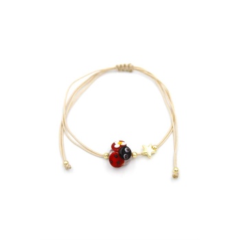 Uğur Böceği İp Bileklik - Bej