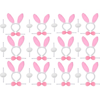 Pembe Tavşan Kostüm Seti – Taç Ponpon Kuyruk 12 li Paket