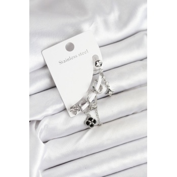 Pirinç Gümüş Renk Kadın Set Küpe - TJ-BKP11218