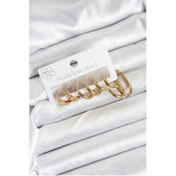 316L Çelik Gold Renk Kadın Küpe Seti - TJ-BKP11221