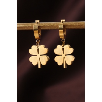 316L Çelik Gold Renk Yonca Küpe - TJ-BKP6327