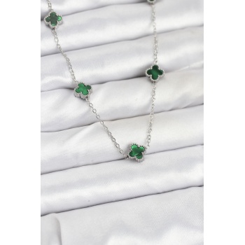 316L Çelik Zincir Gümüş Renk Yeşil Baby Boy Yonca Kadın Kolye - TJ-BKO10578
