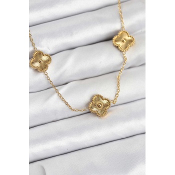 316L Çelik Zincir Gold Renk Yonca Kadın Kolye - TJ-BKO10593