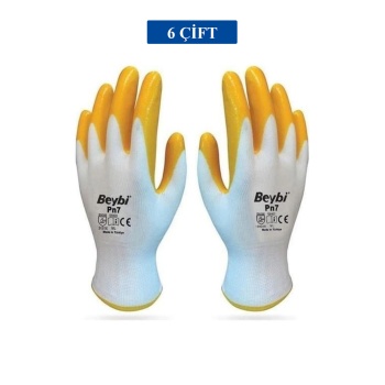 Pn7 Sarı Iş Eldiveni Polyester Örme Nitril Beybi No:10 Royaleks Group - 6 Çift