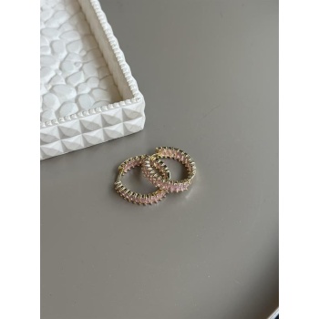 Taşlı Halka Küpe - Pembe