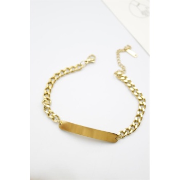 Plaka Zincir Bileklik - Altın