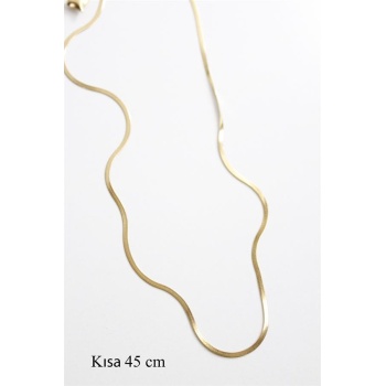 İnce İtalyan Zincir Çelik Kolye (45cm) - Altın