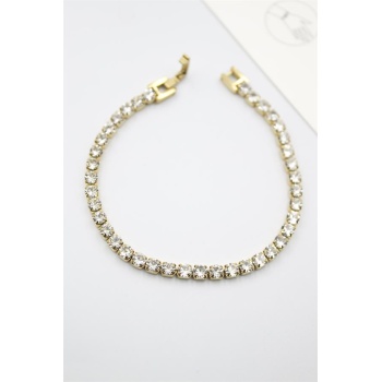 Taşlı Su Yolu Çelik Bileklik - Altın