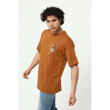 Kahve Erkek Baskılı Oversize T-Shirt