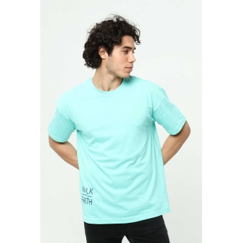 Walk By Faith Baskılı Su Yeşili Erkek Oversize T-Shirt