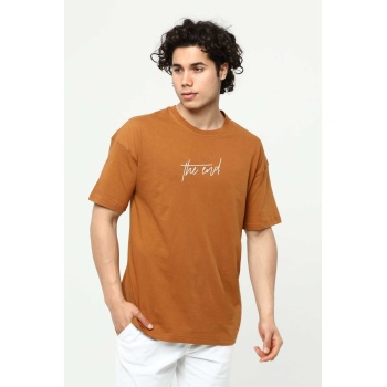 Kahve The End Nakış 3 Boyut Baskılı Erkek Oversize T-Shirt