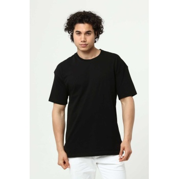 Siyah Erkek Basic Oversize Bisiklet Yaka Kısa Kollu T-Shirt